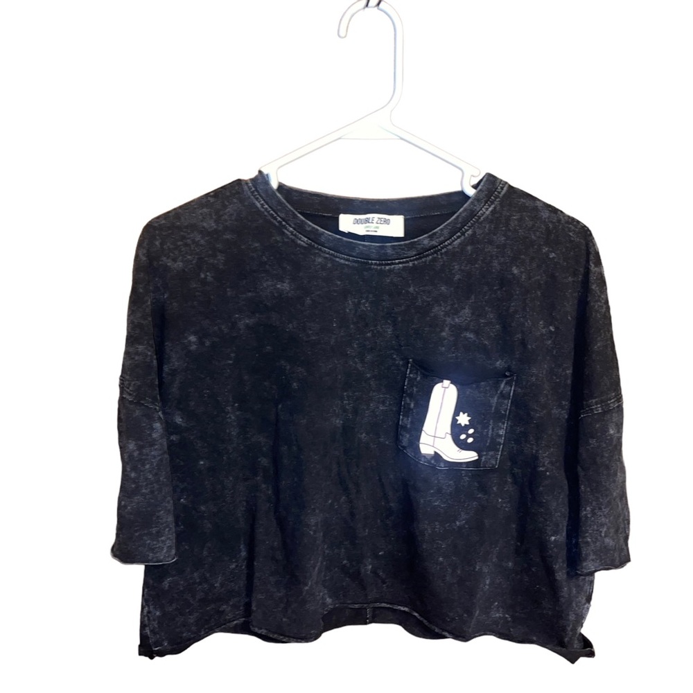 Women’s Double Zero Cropped Tee Stone Washed Black Large NWOT